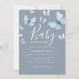 Blue Grått Butterfly Baby i Bloom Baby Shower Inbjudningar