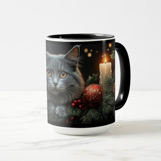 Blue-Grått Cat Lovers jul Gift Mugg (Framsida höger)