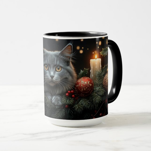 Blue-Grått Cat Lovers jul Gift Mugg (Framsida höger)