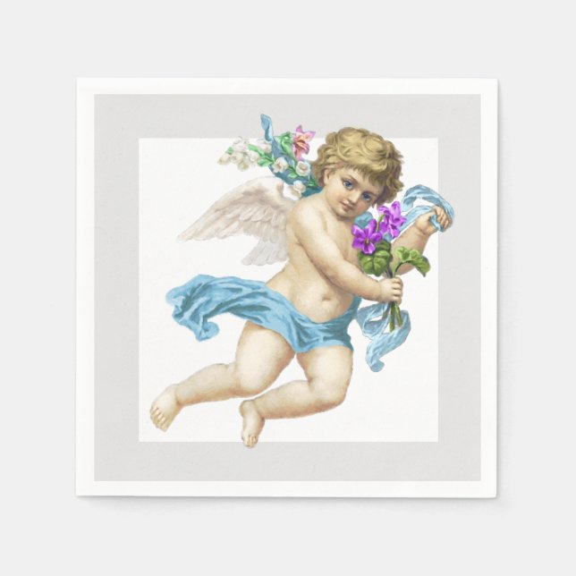 Blue Grått Cherub Angel Pappersservett (Framsidan)