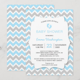 Blue Grått Chevron Baby Shower-inbjudan Inbjudningar