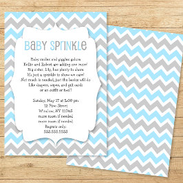 Blue Grått Chevron Boy Baby Sprinkle Inbjudningar