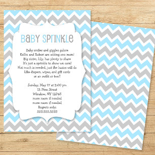 Blue Grått Chevron Boy Baby Sprinkle Inbjudningar