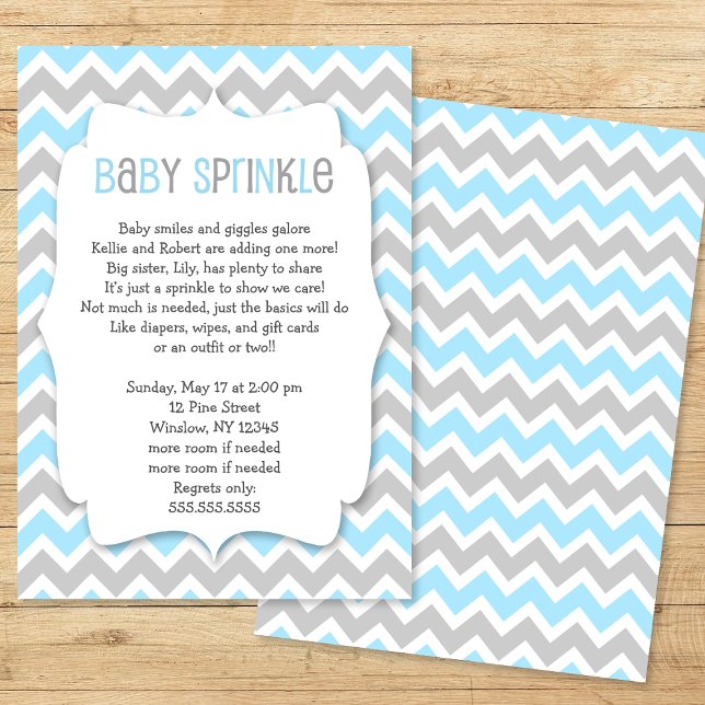 Blue Grått Chevron Boy Baby Sprinkle Inbjudningar (Skapare uppladdad)