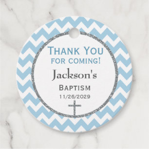 Blue Grått Chevron Boys Baptism Tack Favorittagg Gåvor Etiketter