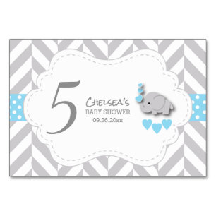 Blue & Grått Chevron Elephant - HZ Bord Card Bordsnummer