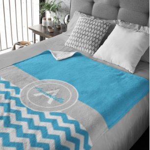 Blue Grått Chevron Fleecefilt