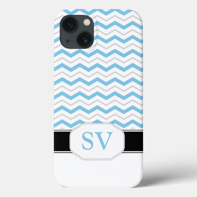 Blue & Grått Chevron Monogram iPad 2/3/4 Fodral (Baksida)