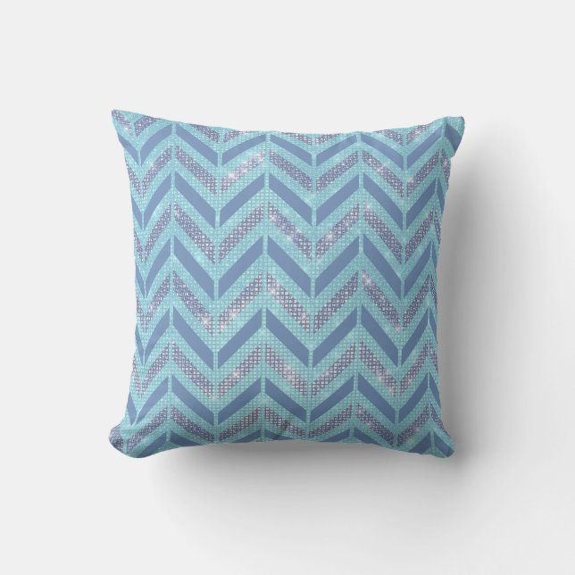 Blue Grått Chevron Pastel Tiffany Zig Zag Geometry Kudde (Framsida)