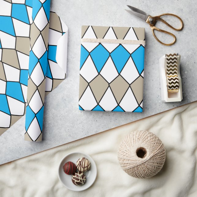 Blue Grått Diamond Mönster Birthday Presentpapper (Hantverk)