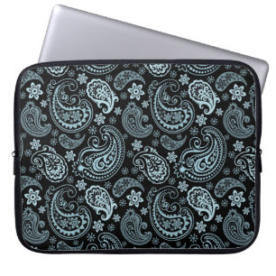 Blue-Grått Elegant Retro Paisley Mönster Design Laptop Sleeve