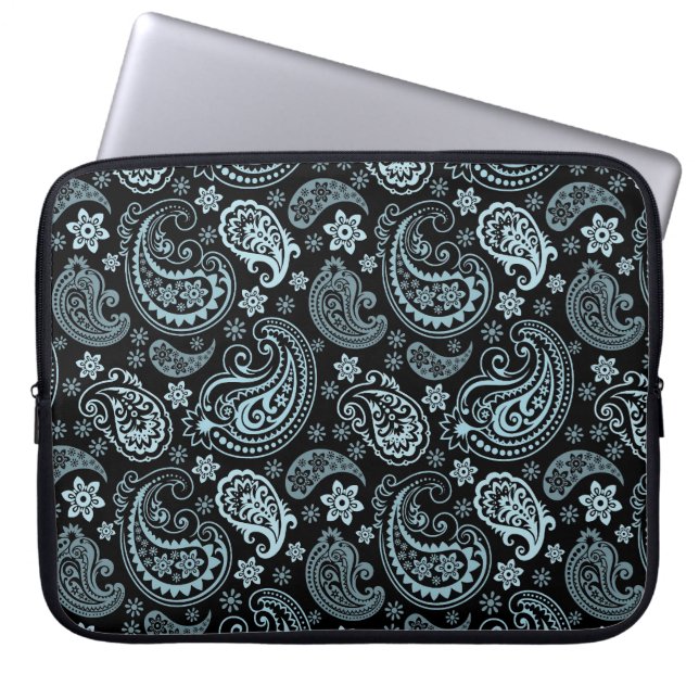 Blue-Grått Elegant Retro Paisley Mönster Design Laptop Sleeve (Framsidan)
