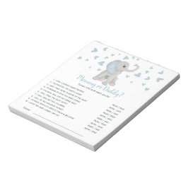 Blue Grått Elephant Baby Shower Game Game Gissa ve Anteckningsblock