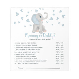 Blue Grått Elephant Baby Shower Game Game Gissa ve Anteckningsblock