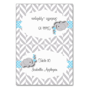 Blue & Grått Elephant Baby Shower Plattskort Bordsnummer