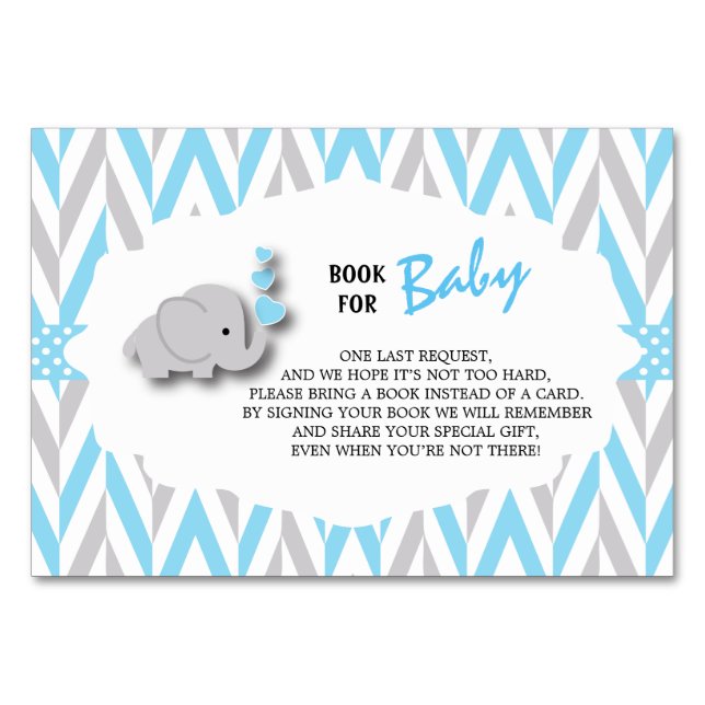 Blue & Grått Elephant Baby Shower | Ta med Bok Bordsnummer (Framsidan)