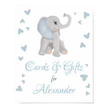 Blue Grått Elephant Gifts & Cards Baby Shower Sign