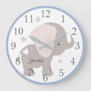 Blue Grått Elephant Nursery Wall Clock Stor Klocka
