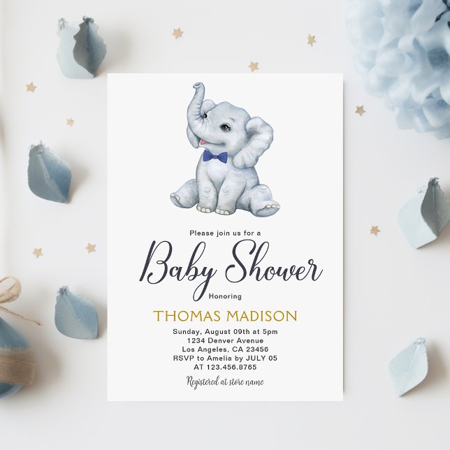 Blue Grått Elephant Pojke Shower Inbjudningar (Blue Gray Elephant Baby Boy Shower Invitation
)