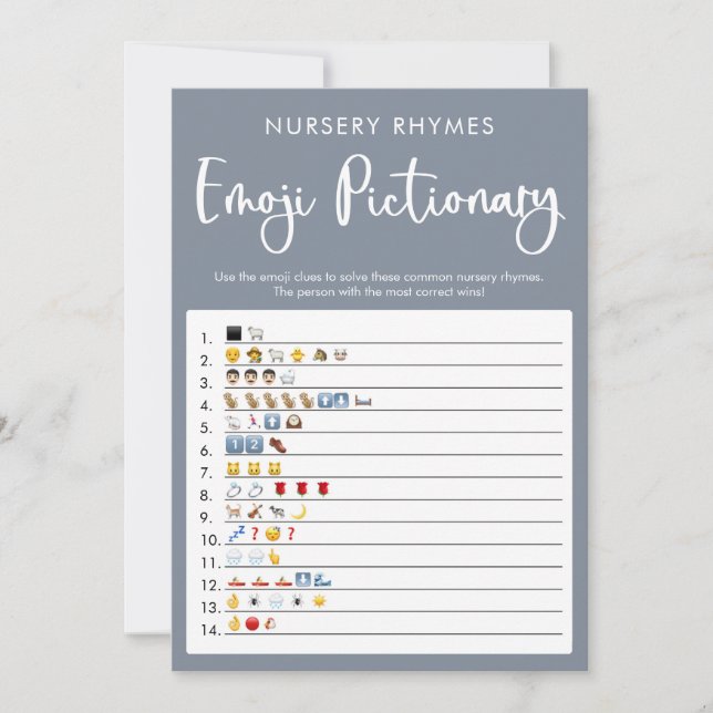 Blue grått Emoji pictionary babyduschspel Inbjudningar (Framsida)