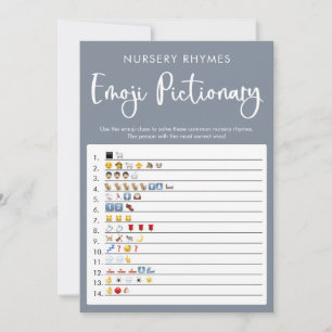 Blue grått Emoji pictionary babyduschspel Inbjudningar