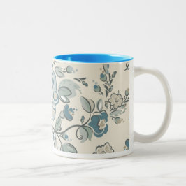 Blue Grått Flowers Mugg