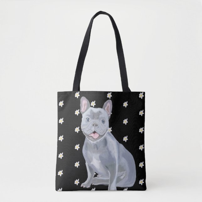 Blue Grått Fransk Bulldog med Daisy Tygkasse (Framsida)