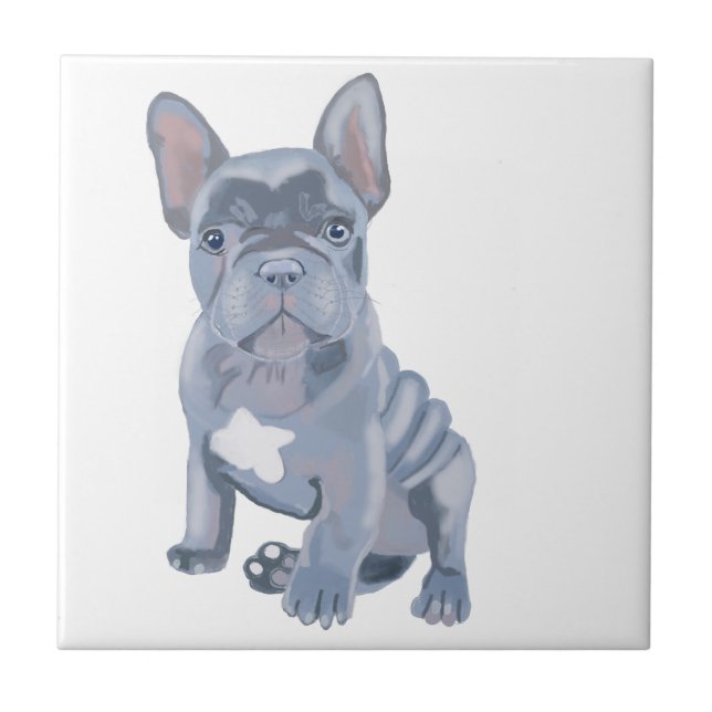 Blue Grått Fransk Bulldog Puppy Kakelplatta (Framsidan)
