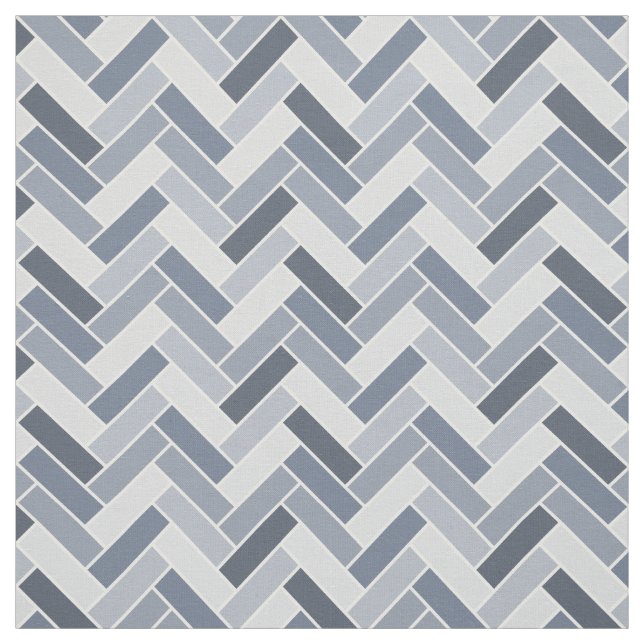 Blue Grått Herringbone Geometric Mönster Tyg (Provkarta)