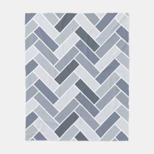 Blue Grått Herringbone Mönster Tile Fleecefilt