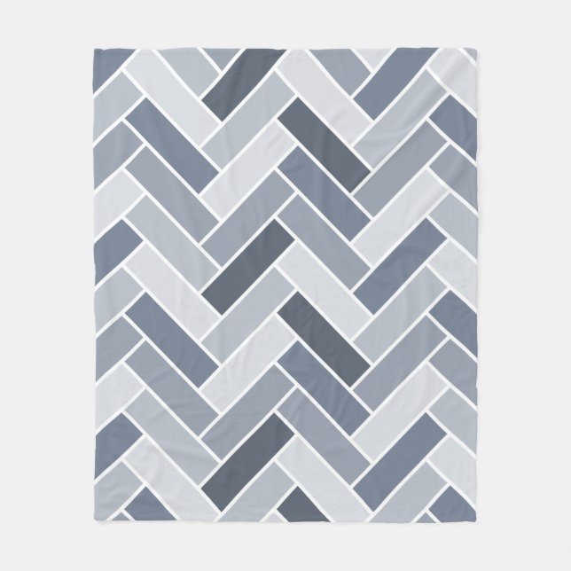Blue Grått Herringbone Mönster Tile Fleecefilt (Framsidan)