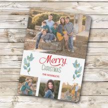 Blue Grått Holly Sprig Photo Template jul