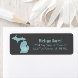 Blue Grått I Kärlek Michigan Silhouette Returadress Etikett