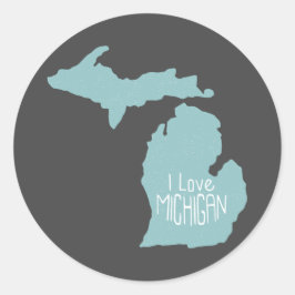 Blue Grått I Kärlek Michigan Silhouette Runt Klistermärke
