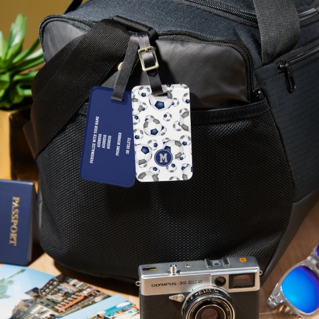 Blue grått-idrottslag färg-fotboll mönster bagagebricka (Fram & Baksida)