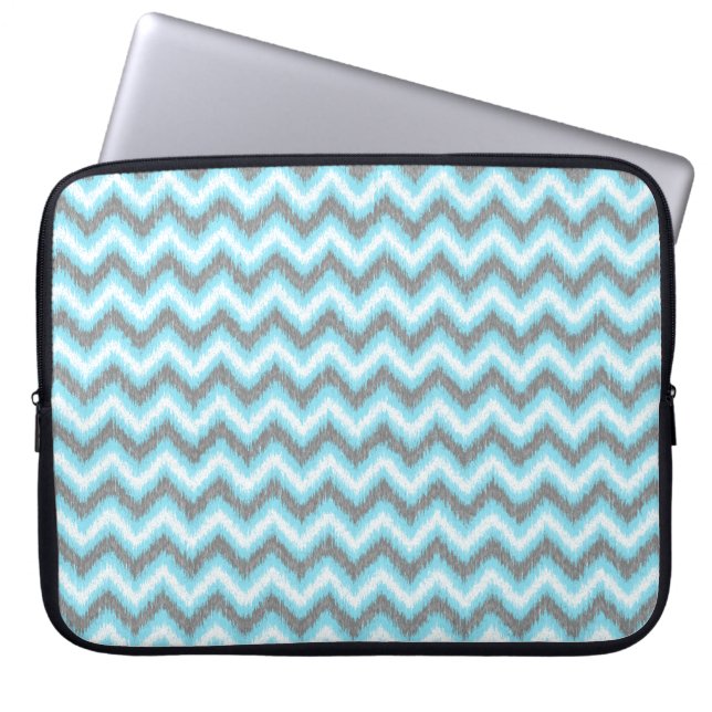 Blue Grått Ikat Chevron Zigzags Laptop Sleeve (Framsidan)