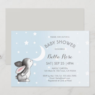 Blue Grått Måne Stars Bunny Baby Shower-inbjudning Inbjudningar