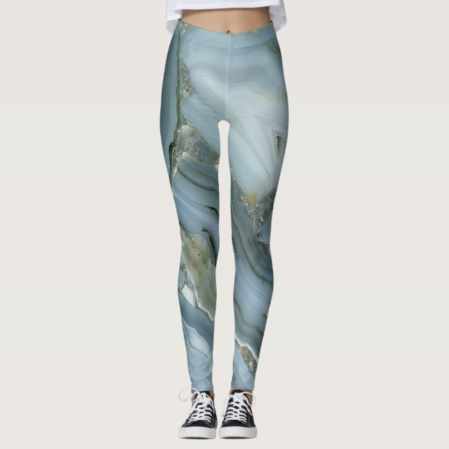 Blue Grått Marble med Guld Vein Drawstring Bag Leggings (Framsida)