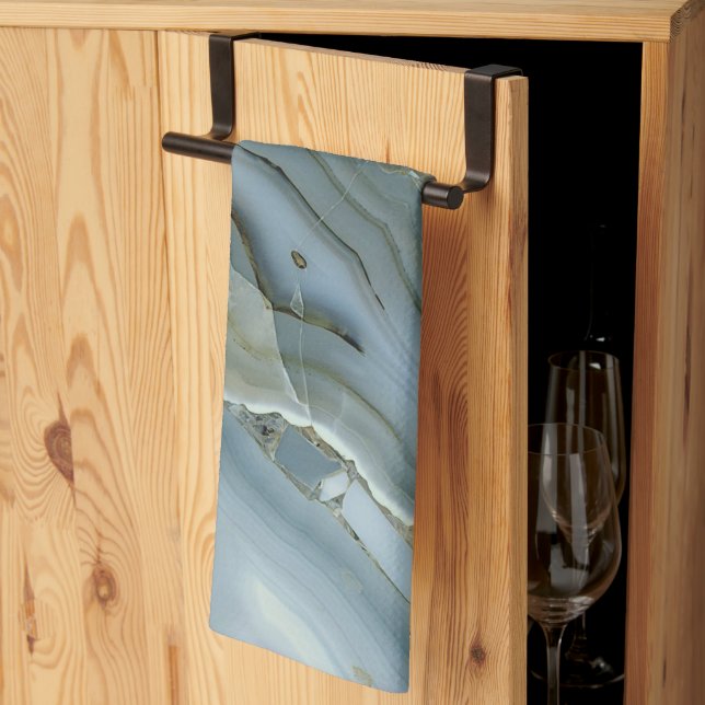 Blue Grått Marble med Guld Vein Kökshandduk (Thirds Fold)
