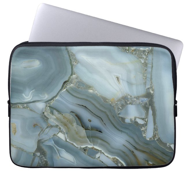 Blue Grått Marble med Guld Vein Laptop Fodral (Framsidan)