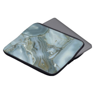 Blue Grått Marble med Guld Vein Laptop Fodral