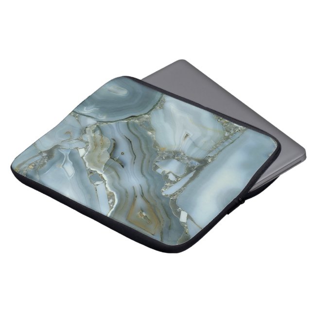 Blue Grått Marble med Guld Vein Laptop Fodral (Framsida topp)