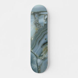 Blue Grått Marble med Guld Vein Mini Skateboard Bräda 18,5 Cm