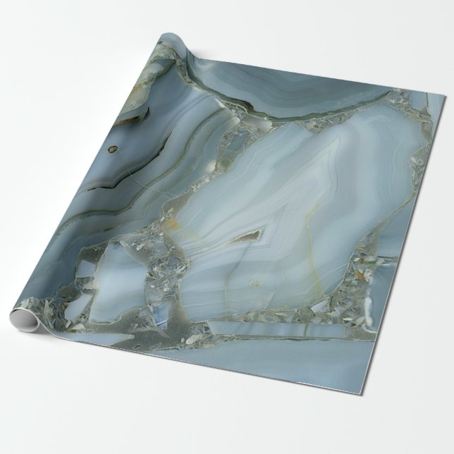 Blue Grått Marble med Guld Vein Presentpapper (Utrullad)