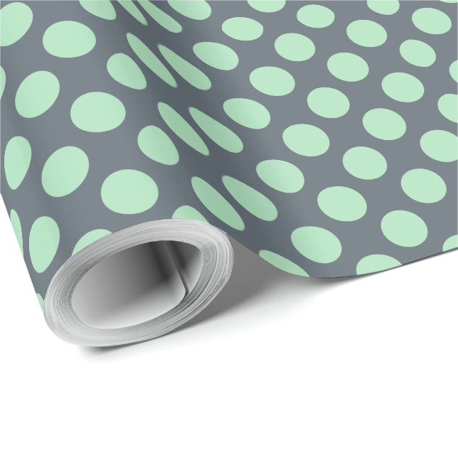 Blue-Grått & Mint Polkadot Mönster Presentpapper (Rullad Hörn)