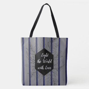 Blue Grått Mode Tote Light World with Kärlek Tygkasse