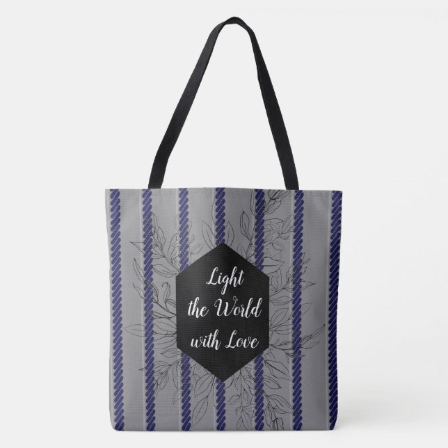 Blue Grått Mode Tote Light World with Kärlek Tygkasse (Framsida)