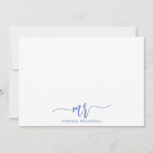 Blue Grått Modern Script Initial Namn Anteckningskort