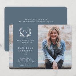 Blue-Grått Monogram Laurel Wandeans Studenten Phot Meddelande