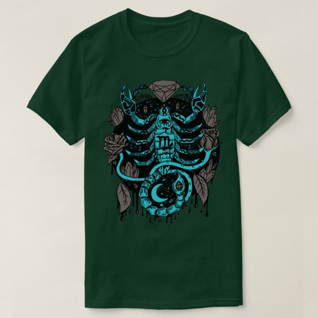 Blue Grått Mystic Scorpio Zodiac T Shirt (Design framsida)
